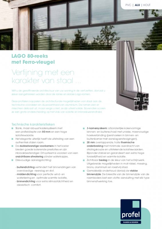 Profel aluminium Lago 80 reeks Ferro vleugel folder