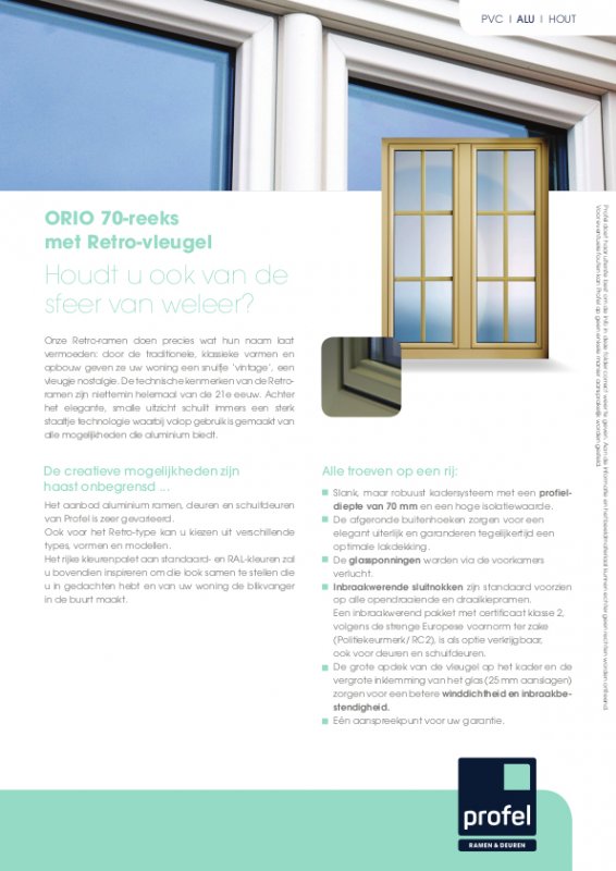 Profel aluminium Orio 70 reeks Retro vleugel folder