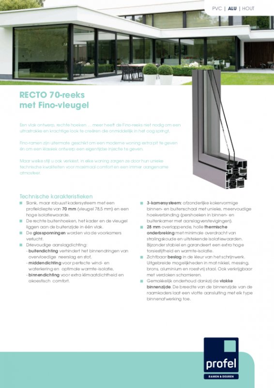Profel aluminium Recto 70 reeks Fino vleugel folder